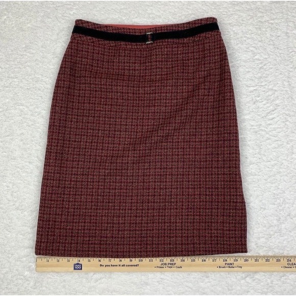 VTG Harolds 4 Wool Houndstooth Plaid Red Black Velvet Belted Skirt Academia USA - Picture 11 of 11